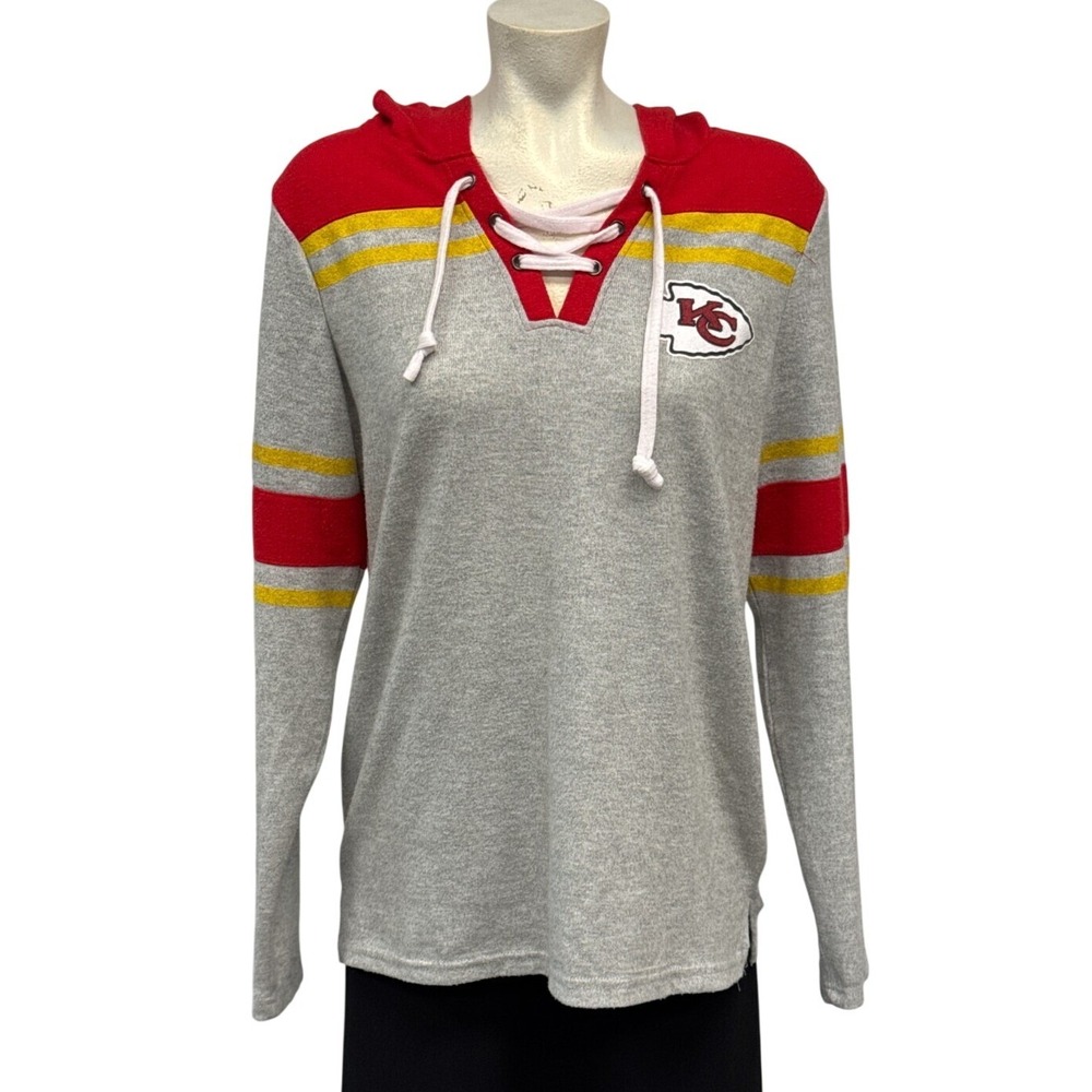 Kansas City Chiefs Womens Lace Up Hoodie Red Yellow Gray NFL Football Size Large